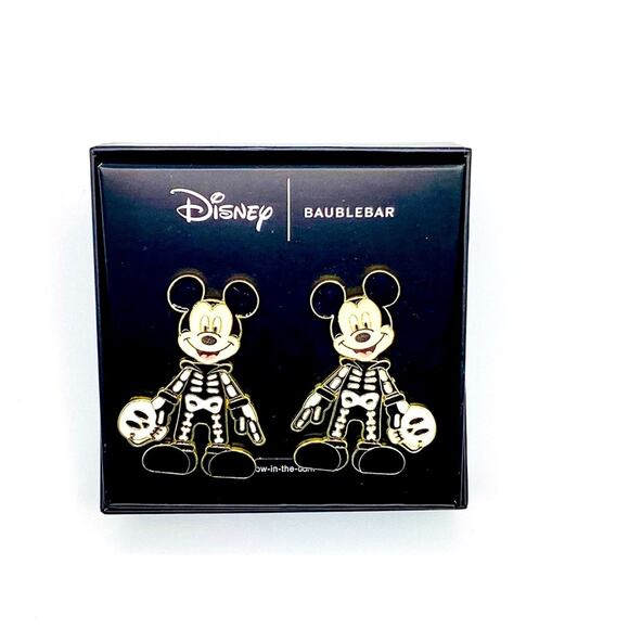 Disney BaubleBar Mickey Skeleton Earrings - Glow in the Dark!! - Picture 1 of 9